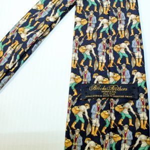 Brooks Brothers Makers Old School Fishing Motif Neck Tie Silk Handmade USA NICE